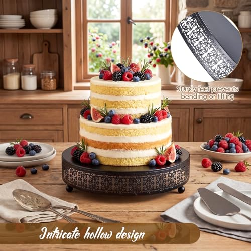 Wenqik Black Metal Cake Stand 12 Inch with Cutting & Spatula - color: Black, size: 12 Inch