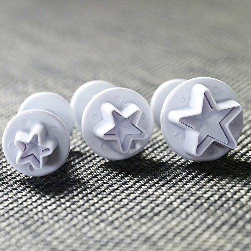 3Pcs Small Star Cookie Cutter Set, Star Fondant Plunger Stamp(Mini)