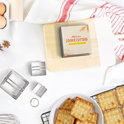ALLTOP 5 Pieces Biscuit Cutter with Handle, Stainless Steel - style: Square Plain
