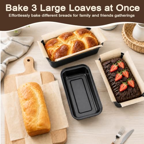 3PCS 9 x 5 Inch Nonstick Loaf Pans with 100PCS Bread Pan Liners Set - color: Black, size: Large 9x5 Inch-3pack