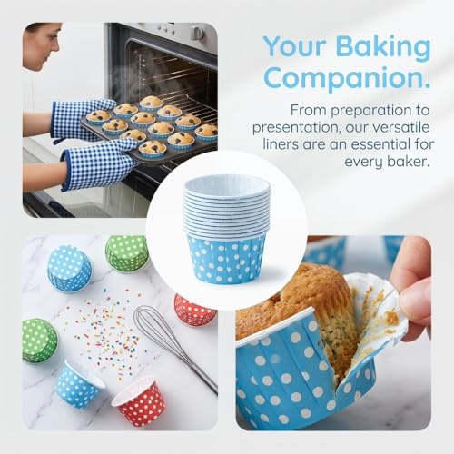 100Pcs Paper Baking Cups, Polka Dot Cupcake Liners, Mini Muffin Wrappers for Party and Wedding, 1.97x1.5x1.18 in(Blue) - color: Blue