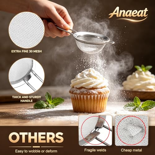 Anaeat Fine Mesh Strainers - Premium Stainless Steel Colander Sieve Sifters, with Durable Mesh and Sturdy Handle, Excellent for Sifting Dry ingredients, Flour, Pastas, Rice, Tea (4.73"） - color: 4.73" Diameter