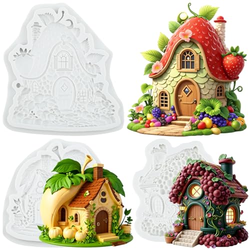 Fairy Garden Home Fondant Mold Fruit House Silicone Mold Set of 3 - color: Style G