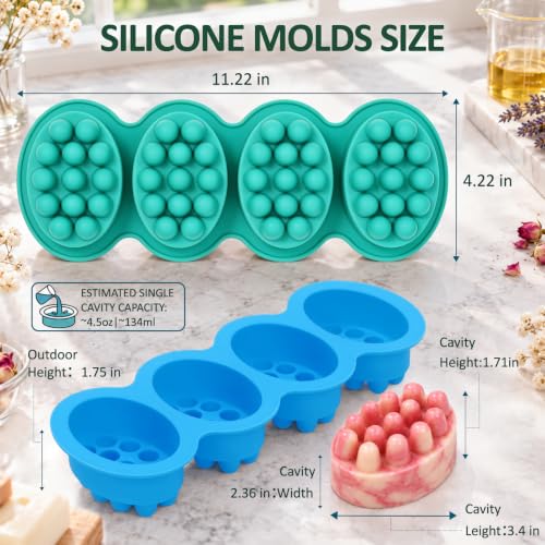SJ Silicone Massage Soap Mold, 2-Pack 4-Cavity Soap Making Mold - color: Green+Blue / 3D Hair Comb