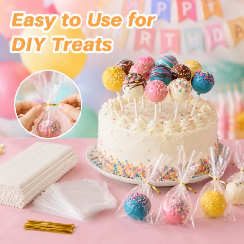 RAINFLOW 600 Pcs Cake Pop Sticks and Wrappers Kit for Candy and Parties