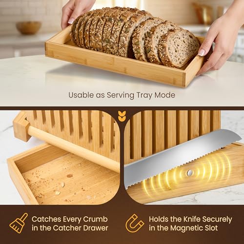 Bread Slicer Guide for Homemade Bread 2-In-1 Set: Sourdough Rounds Slicer, Sandwich Sealer | Bread Loaf Slicing, Adjustable Bamboo Bread Cutter With Knife & Magnetic slot - size: 2-in-1 Set (Basic Kit)