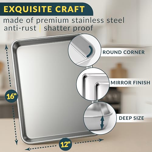 Stainless Steel Cookie Sheet Set of 2, 16" Baking Sheet Pans, Non-Stick - size: 16"x12" (2-Pack)