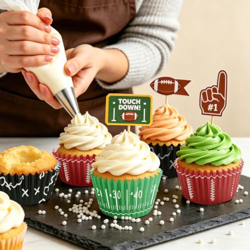 SANNIX 450pcs Football Cupcake Liners Baking Cups Rugby Cupcake Wrappers - style: Football