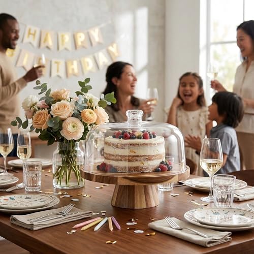 Acacia Wood Cake Stand with Lid 11.4" Charcuterie Board With Lid Multiuse Wooden Cake Stand with Dome Acrylic 6 in 1 Wood Cake Stand With Lid - color: Brown