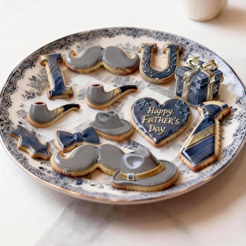 ZADE Fathers Day Cookie Cutters,10PCS Metal Cookie Cutters- Father Birthday Cookie Molds with Bow Tie, Mustache, Necktie, Formal Hat, Blazer, Glasses/Sunglasses Shapes for Holiday Treats - color: Father cookie cutter Set