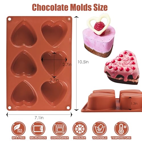 (2 Pack) 6 Holes Heart Shaped Silicone Mold For Chocolate Cake - Heart Silicone Mold for Making Jelly Pudding Handmade Soap Mould Candy Making - color: 2pc- 6 Cup Heart (Chocolate)