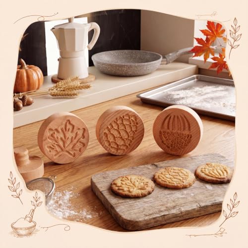 3 Set Fall Cookie Stamps, 2.5" Springerle Molds for Baking - style: Fall