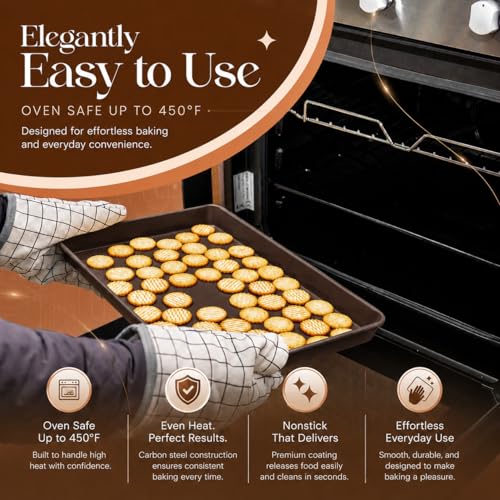 Nonstick Bakeware Set 8 Piece - Stackable Baking Pan Set, Oven safe 450°F, Carbon Steel Baking Set with Muffin, Loaf, Cookie Sheets & Roaster, Easy Storage, BPA-Free (Dark Brown) - color: Dark Brown