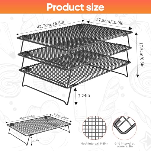 3-Tier Cooling Racks for Cooking and Baking, 17"x11" Heavy Duty - size: 17" x 11"