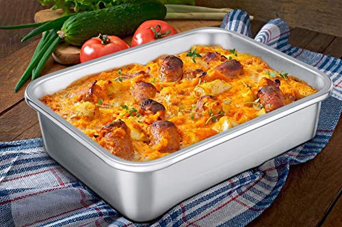 TeamFar Rectangular Cake Pan Brownie Pan, Stainless Steel Lasagna Pan - size: 10" x 8" x 3.2"