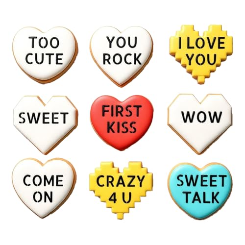 Mini Heart Cookie Cutter with Text Stencils Bundle, Small Heart Fondant Cutter & Embossing Stencil Set, DIY Baking Tools for Cookie, Cake, Cupcake, Chocolate, Pastry Decoration - style: Conversation Heart Mini