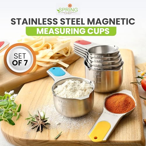 Spring Chef Magnetic Stainless Steel Measuring Cups Set of 7, Multicolor - color: Multicolor