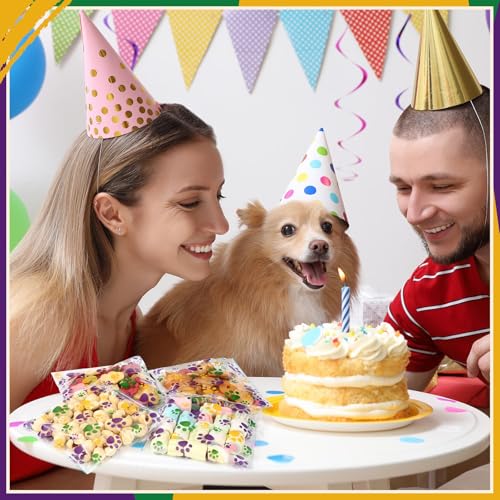 Pasimy 200 Pcs Dog Paw Treat Bags, Clear Self Adhesive Mardi Gras Color - color: Mardi Gras Color