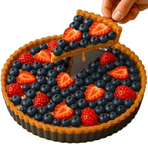 11 Inch Quiche Pans with Cake Server. Removable Bottom, Non-Stick Coating, Rugged Carbon Steel for Tart Quiche Pie Baking. Gift for Women Wife Christmas Thanksgiving Party Festival Family - size: 11*1.2IN
