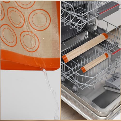 Silicone Baking Mat Macaron - Set of 3 (2 Half Sheet Liners and 1 Quarter Sheet), Non Stick Silicon Cookie Oven Liner For Macaroons, Bake Pans, Pizza, Toaster, Cake and Bread Making (Orange) - color: Orange