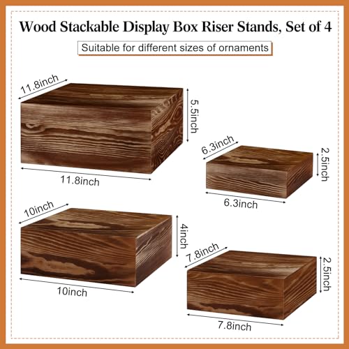 Roowest 4 Pack Wooden Display Risers, Rustic Cake Stands, Black Brown - color: Black Brown