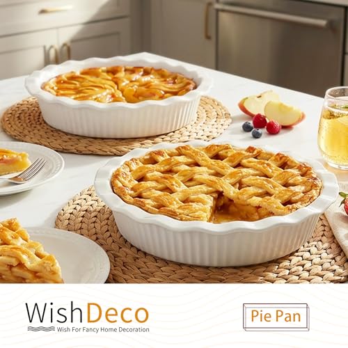 WishDeco Pie Pan for Baking Set of 2, Ceramic Baking Pan 9 Inch - color: White 2pcs