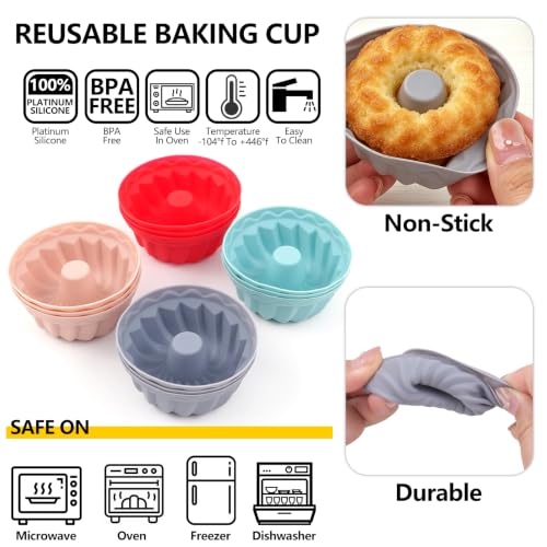 12 Pack Reusable Silicone Cupcake Liners Baking Cups Liners - color: Red, Pink, Grey, Light Green
