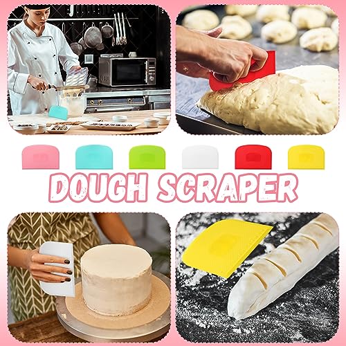 Uiifan 24 Pcs Plastic Bench Scraper with Scale Flexible Dough Multipurpose Cake Cutter Pizza Dough Spatula Food Scraper Tool Gift for Bread Pastry Fondant Icing, 6 Colors