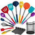 HOTEC Silicone Kitchen Cooking Utensils Set, 14pcs Multicolor - color: Multicolor