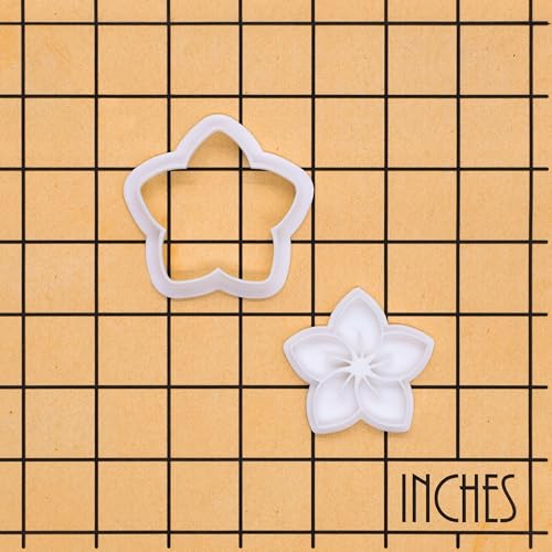 BAKERLOGY Frangipani Mini Cookie Cutter and Stamp Set – Plumeria Flower Biscuit Fondant Embosser for Tropical Hawaiian Baking, Summer Luau Party Cupcake Decoration