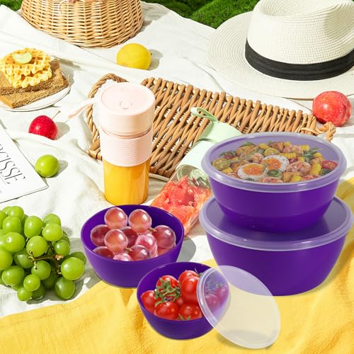 4-Piece Classic Plastic Prep Bowls with Lids, 8/16/24/32oz - color: Purple