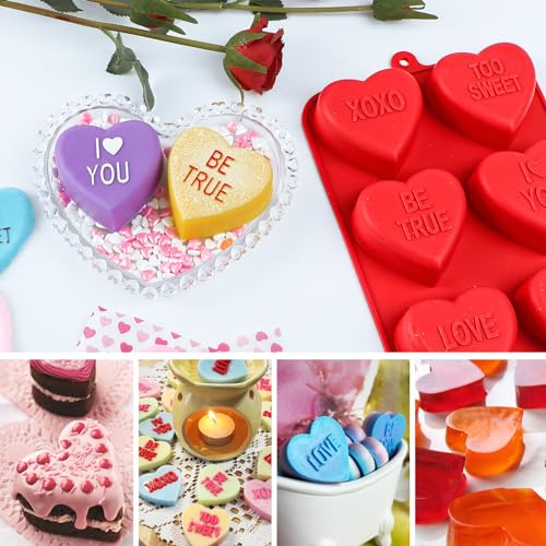 Webake Large Conversation Heart Mold for Baking, Heart Silicone Cake Molds 6-Cavity Heart Shaped Cake Pans,2 Packs - style: Conversation Heart