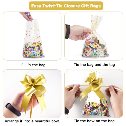 joycraft 50Pcs Star Printed Cellophane Treat Bags,5.9x9.8 in Clear Gift Bag