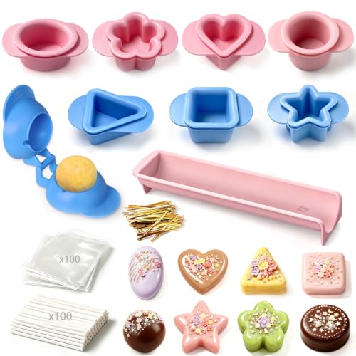 8 Pcs Cake Pop Mold Set with 8.2-inch Tray &100 Sticks Bags Ties - color: Multi-Shape&Sticks Kit