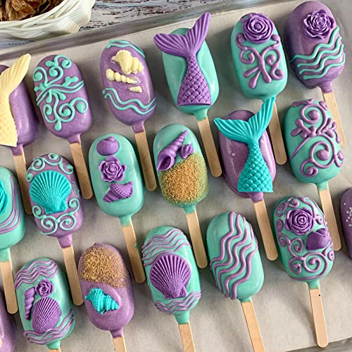 Sakolla 4 Pcs Marine Theme Silicone Fondant Molds, Mermaid Tail Seashell Conch Starfish Shape Silicone Molds for Cake Decoration, Chocolate, clay, Crafting - color: Marine Theme 4 Pcs/Grey