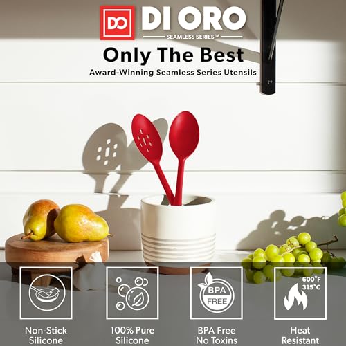 DI ORO Silicone Cooking Spoons - Solid & Slotted Set, 2-Pc Red - color: Red