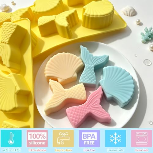 Large Mermaid Tail Silicone Molds for Baking, 2-Pack Seashell Chocolate Candy Molds Shell Shape Mold for Soap, Ice Cube Desserts and Scented Candle,Cake Decor DIY Crafts
