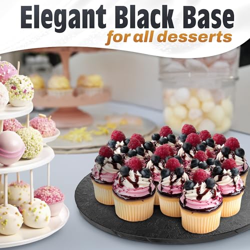 Black Cake Board 12 Inch, 0.5 Inch Thick, Round Cardboard Base