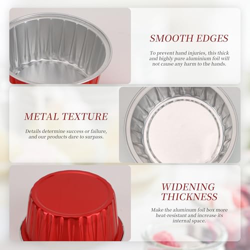 100-Pack 5 oz Red Mini Cake Pans with Lids, Disposable Aluminum Foil Baking Cups, Muffin Tins, Ramekins for Cupcakes, Brownies, Flan, Pudding - Christmas, Valentine‘s, Birthday Party Supplies - color: Red