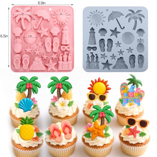 2Pcs Summer Beach Chocolate Silicone Molds Candy Chocolate Molds Cake Decor