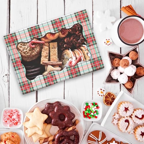 Christmas Cookie Boxes - 12 Pack - Tartan Plaid Bakery Gift Box with Window - color: Tartan Plaid
