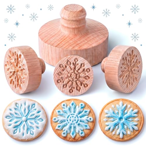 3 Set Snowflake Cookie Stamps, 2.5" Springerle Molds for Baking - style: Snowflake