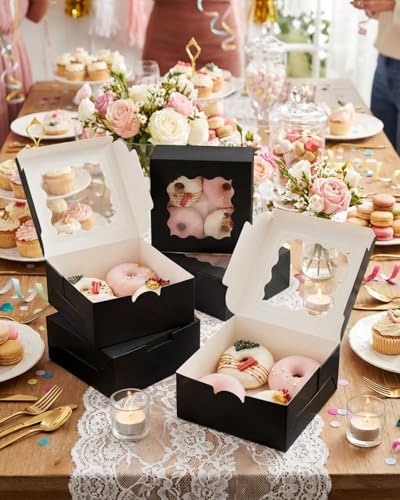 Bakepacker Black Bakery Boxes with Window 6x6x3 inches 60-Packs - color: Black, size: 6"*6"*3" / 60 Pcs