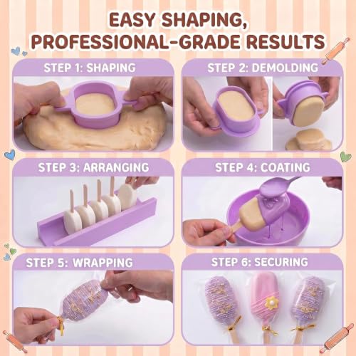 3 Inch Cakesicle Cutter and Cake Pop Mold Set with 8.7in Tray, 100 Wooden Sticks & 100 Bags, Silicone Cakesicle Mold for Homemade Cake Pops, Baking, Birthdays and Party Desserts (Purple) - color: Purple