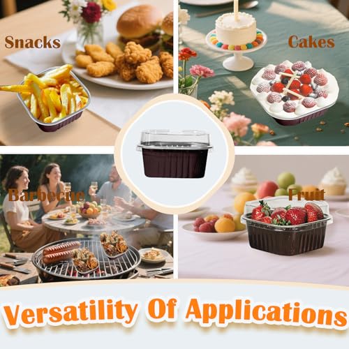 50 Pcs Mini Square Baking Cups with Lids,5oz Aluminum Foil Mini Cake Pans with Lids,Disposable Ramekins Cake Pans,150ml Dessert Cups Cupcake Pans for Wedding Birthday Party,Coffee - color: Coffee, size: 5oz