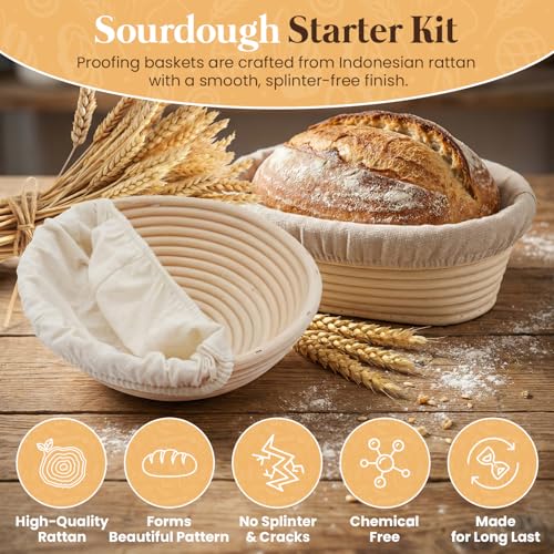 Sourdough Starter Kit with Round & Oval Banneton Bread Proofing Basket