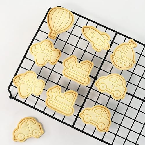 8Pcs Vehicle Cookie Cutters Car Rocket Plane Biscuit Molds for Kids Baking - color: Transportation Vehicle