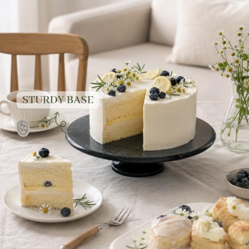 Karibiber Natural Marble Cake Stand, 12" Round Cupcake Stand, Stone Dessert Display Pedestal for Kitchen Counter, Serving Platter for Fruit, Birthday, Wedding, Charcuterie Cheese Board Black - color: Black