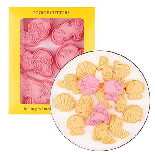 6pcs Mermaid Cookie Cutters,Cute Biscuit Cutter,Cookie Stamps Set (Mermaid) - color: Mermaid