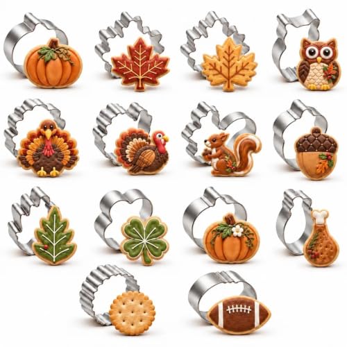 14-Piece Mini Thanksgiving Cookie Cutter Set, Stainless Steel - style: Mini Thanksgiving